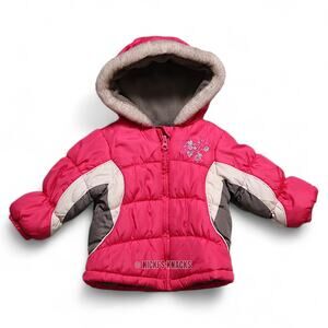 London Fog Baby Girls Pink White Hooded Winter Puffer Coat Jacket Size 12M